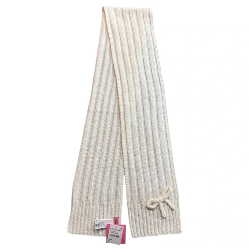 NWT Kate Spade New York Bow Scarf French Cream Metallic Ribbed Knit KS1003560C-1